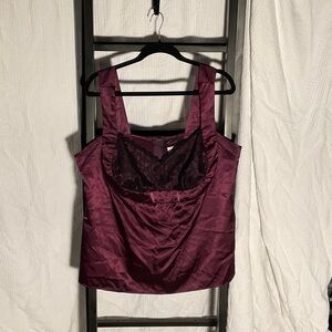 Torrid Deep Purple/Burgundy Satin Camisole with Black Lace